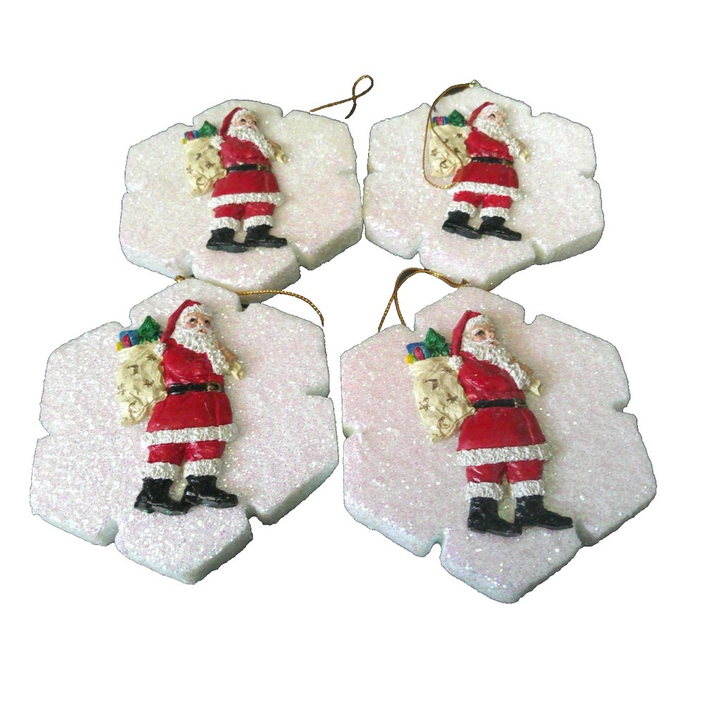 Styrofoam‎ Snowflakes Resin Santa Christmas Holiday Ornaments Glittery Set Of 4